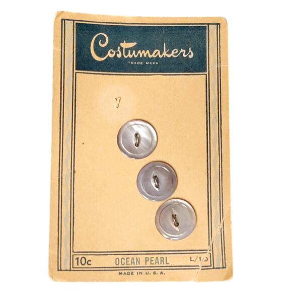 VTG 60s Costumakers Buttons 3 ct Ocean Pearl 1/2" Gray 2 Hold Sewing Crafts NOS‎ - Picture 1 of 3
